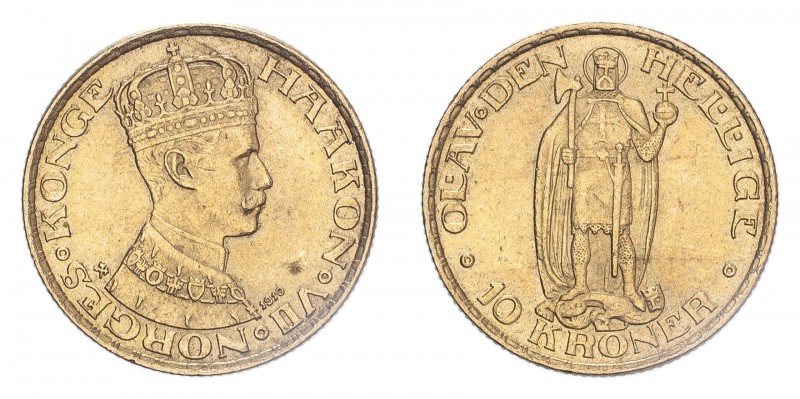 NORWAY. Haakon VII, 1905-57. 10 Kroner, 1910, Kongsberg, 4.48 g. KM 375. 
Uncirc...