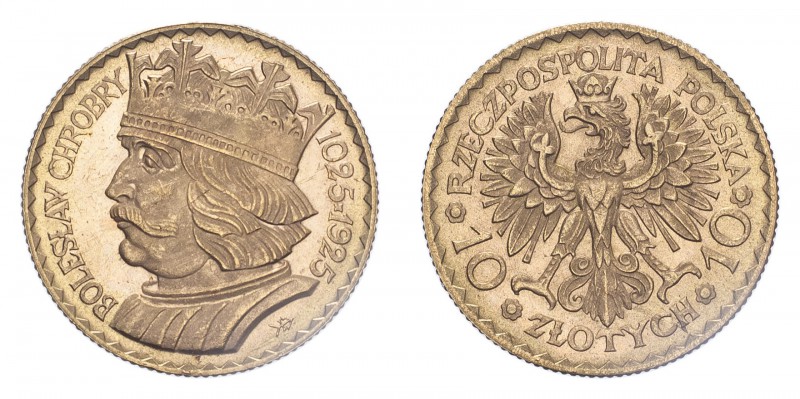 POLAND. Republic. 10 Zlotych, ND (1925) (W), 3.23 g. KM-Y32; Fr-115. Bolesław Ch...