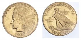 UNITED STATES. Eagle. 10 Dollars, 1908, Philadelphia, 16.72 g. KM-130. 
Extremely fine.