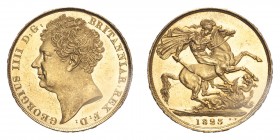 GREAT BRITAIN. George IV, 1820-30. 2 Pounds, 1823, London, 15.98 g. S-3798; KM-690.
Bare head of George IV by Jean Baptiste Merlen facing left. Legen...