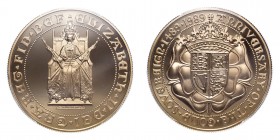 GREAT BRITAIN. Elizabeth II, 1952-. 5 Pounds, ND (1989), Royal Mint, Proof. 39.94 g. S-SE6; KM-958.
HM Queen Elizabeth II seated on Coronation throne...