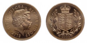 GREAT BRITAIN. Elizabeth II, 1952-. 5 Pounds, 2002, Royal Mint, Proof. 39.94 g. S-SE9; KM-1028.
Fourth crowned portrait of HM Queen Elizabeth II faci...