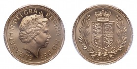 GREAT BRITAIN. Elizabeth II, 1952-. Sovereign, 2002, Royal Mint, Proof. 7.98 g. S-SC5; KM-1026.
Fourth crowned portrait of HM Queen Elizabeth II faci...