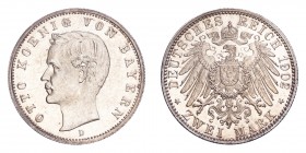 GERMANY: BAVARIA. Otto I, 1886-1913. 2 Mark, 1902 D, Munich, 11.11 g. KM 913; AKS 204; Jaeger 45.
In secure plastic holder, graded by PCGS MS65, cert...