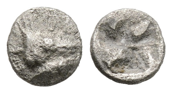 greek coins Silver Obol 0,44 g. 7,3 mm.