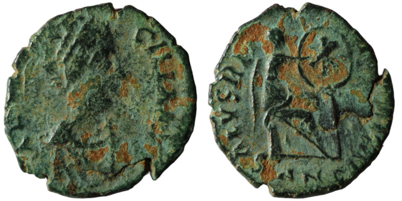 Aelia Flaccilla. ( 383-388 AD). Follis. Antioch. Obv: AEL FLACCILLA AVG. Pearl-d...