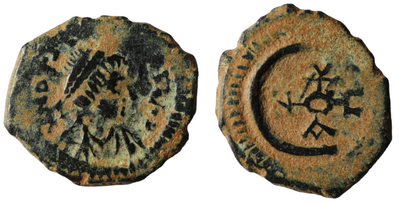 Justin II. (565-578 AD). Æ Pentanummium. Antioch. Obv: diademed bust right. Rev:...