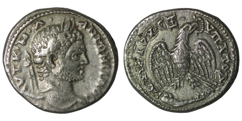 Caracalla. (215-217 AD). Billon Tetradrachm. Syria. Antioch. Obv: cuirassed bust...