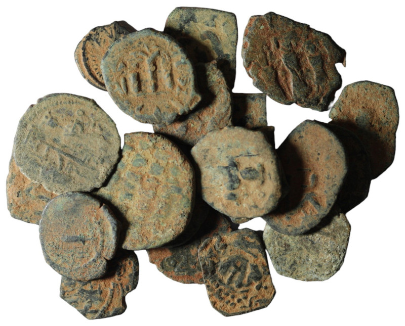 Lot of 20 ancient bronze coins. artifcial sandpatina. sold as seen, no return.