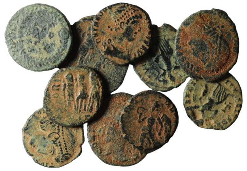 Lot of 10 Roman bronze Follis. artifcial sandpatina. sold as seen, no return.