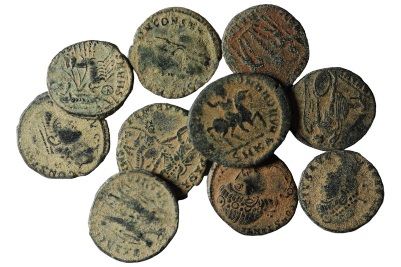 Lot of 10 Roman bronze Follis. artifcial sandpatina. sold as seen, no return.