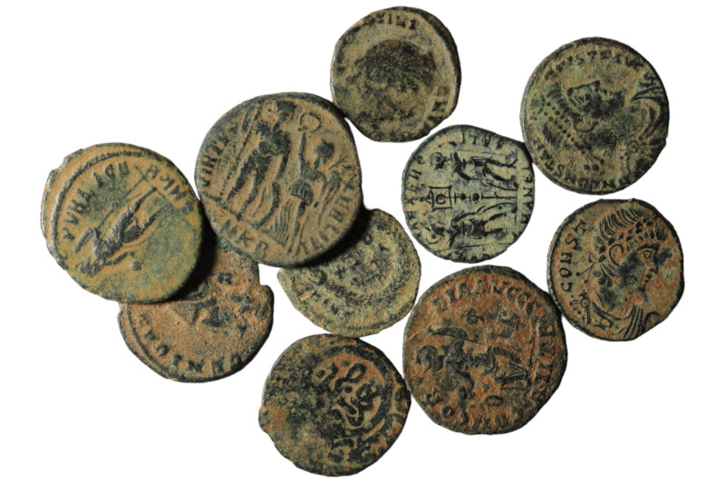 Lot of 10 Roman bronze Follis. artifcial sandpatina. sold as seen, no return.