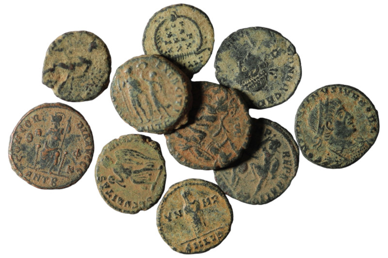 Lot of 10 Roman bronze Follis. artifcial sandpatina. sold as seen, no return.