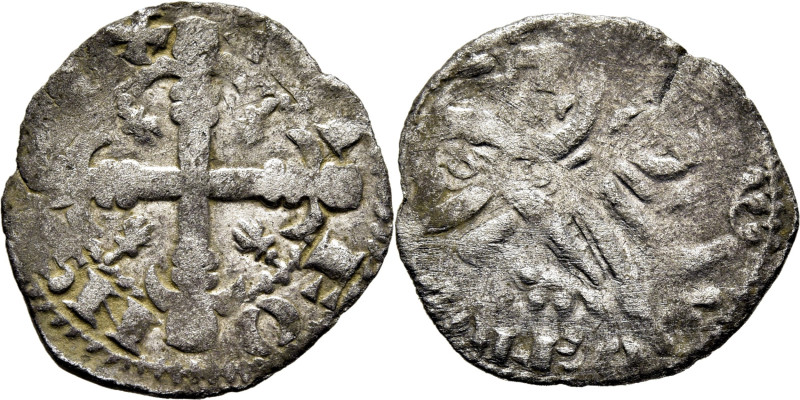 ALFONSO IX (1188-1230). Coruña. Dinero. Vellón. C delante del león. LEO. (AL)FON...