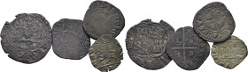 ENRIQUE II (1368-1379). Ceca volante. Real de 1/2 maravedí. Vellón… Lote de 4