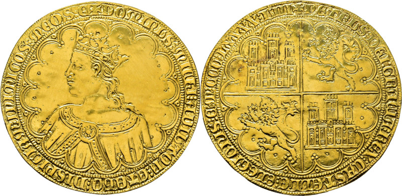 PEDRO I. (1398 de la Era de Safar o de Augusto). Gran dobla de a diez. Copia en ...