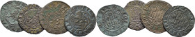 ENRIQUE III (1390-1406). Burgos, Cuenca, Sevilla y Toledo. Blanca 2 maravedís… Lote de 4