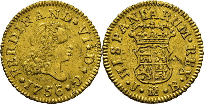 Fernando VI. Madrid. 1/2 escudo. 1756. JB. Cy10675. 1´78 g. Dos erosiones y marq...