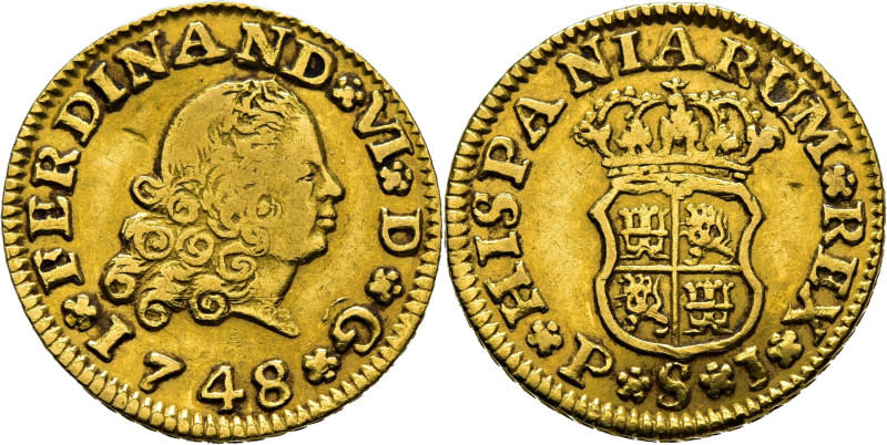 Fernando VI. Sevilla. 1/2 escudo. 1748. PJ. Cy10660 (240€). 1´79 g. Algo frotada...