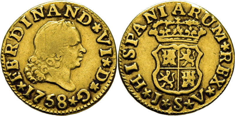 Fernando VI. Sevilla. 1/2 escudo. 1758. JV. Estrellas como ornamentación. Cy1068...