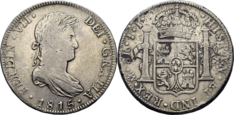 Fernando VII. México. 8 reales. 1815. JJ. Cy15956. Dos rayas en anverso. Golpeci...