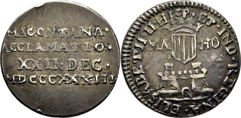 Isabel II. Mahón. (1 real). 1833. Proclamación. 22 de diciembre de 1833. La H co...