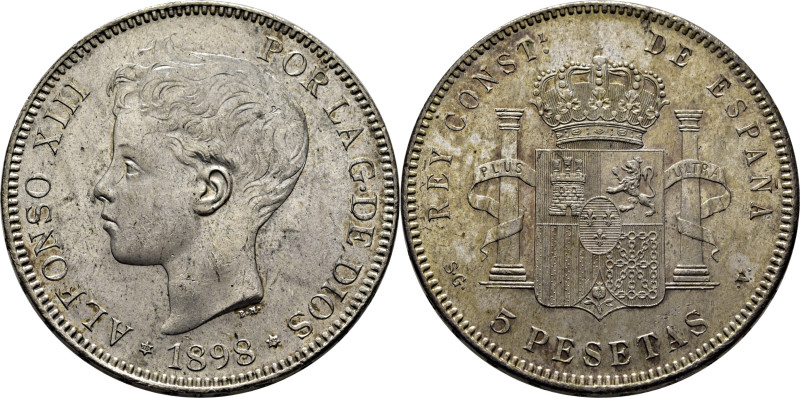 Alfonso XIII. Madrid. 5 pesetas. 1898*18-98. SGV. Cy17647. Mínimas marquitas de ...