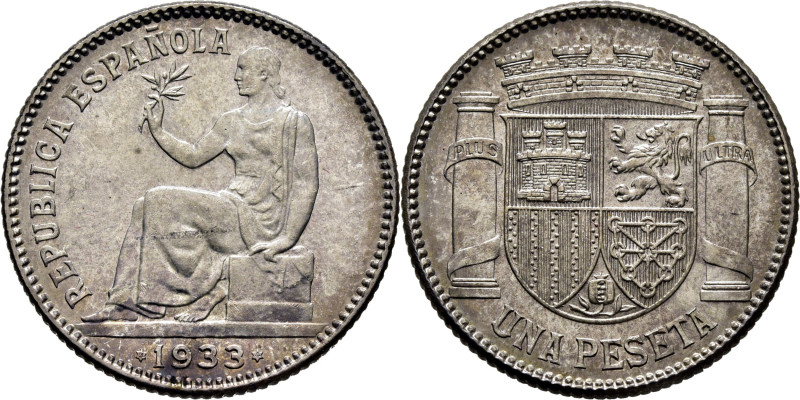 II República. Madrid. Peseta. 1933*3-4. Cy17685. SC+, todo su brillo original. E...