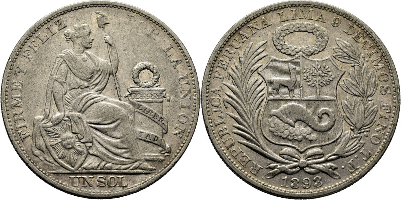 PERÚ. La República sedente. Lima. 1501. 1393 sobre 1893 TF. K126.26 (-90$). MBC+...