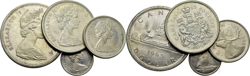 CANADÁ. Isabel II. 10, 25, 50 centavos y 1 dólar. 1965. K64.1, 63, 62 y 61. SC/S...