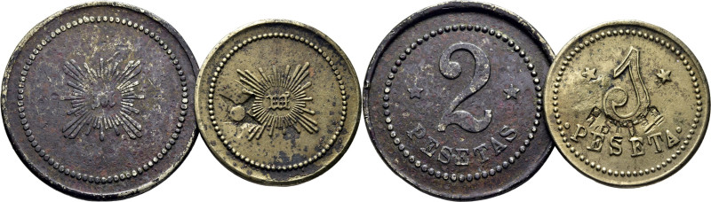 MONDARIZ (Pontevedra). Casino y/o Plata Meneses (Madrid). 2 y 1 pesetas. La últi...