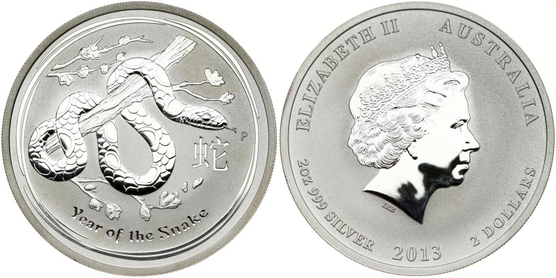 Australia. Elizabeth II (1952-2022). 2 Dollars 2013 P Year of the Snake. Silver....