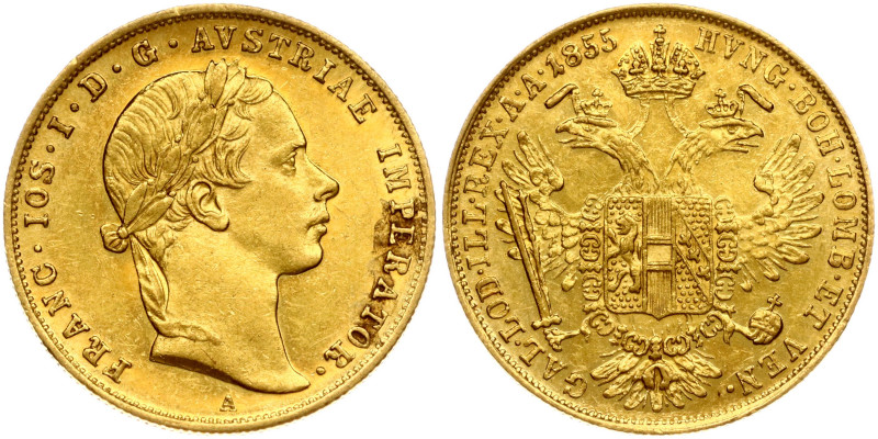 Austria. Franz Joseph I (1848-1916). Ducat 1855 A. Gold 3.47 g. KM 2263. Small c...