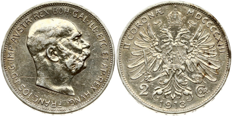 Austria. Franz Joseph I (1848-1916). 2 Corona 1913. Silver 9.98 g. Scratches. KM...