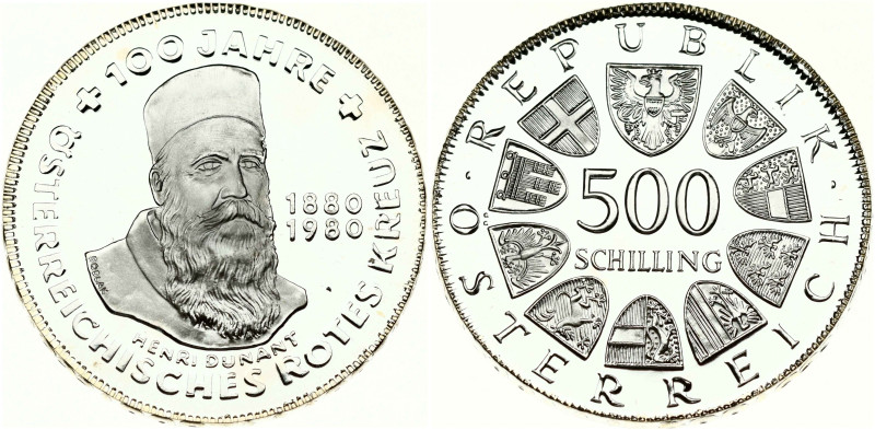 Austria 500 Schilling 1980 100th Anniversary of Austrian Red Cross. Obverse: Val...