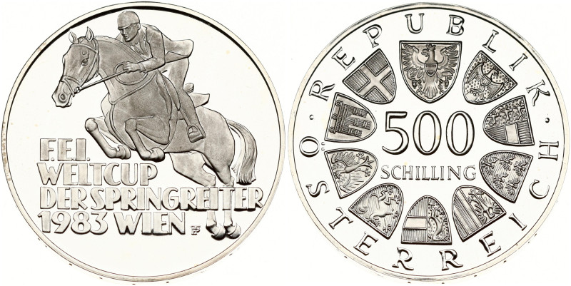 Austria. 500 Schilling 1983, World Cup Horse Jumping Championship. Silver .925, ...