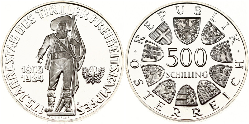 Austria. 500 Schilling 1984, 175th Anniversary - Tirolean Revolution. Silver .92...