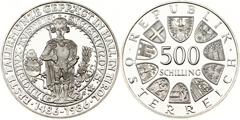 Austria. 500 Schilling 1986, 500th Anniversary - First Thaler Coin Struck at Hal...