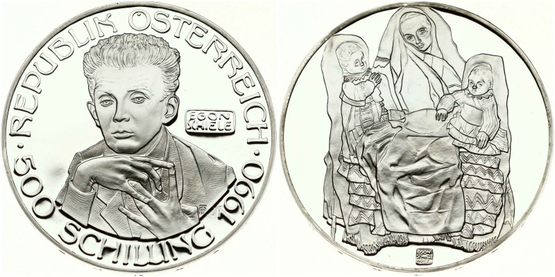 Austria 500 Schilling 1990 Egon Schiele. Obverse: Bust of Egon Schiele; 3/4 faci...