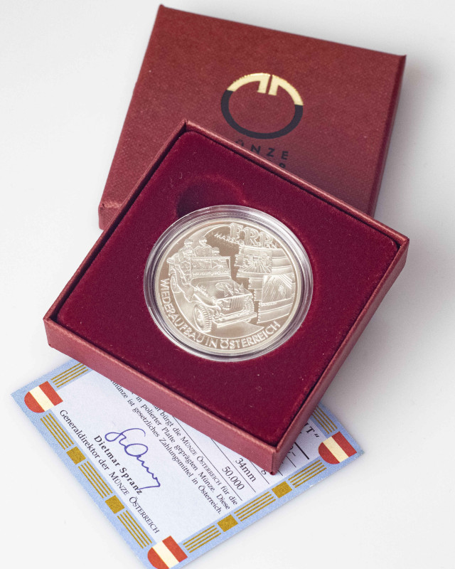 Austria 20 Euro 2003 Reconstruction. WW2 Reconstruction Plan. Silver .900, 20.01...