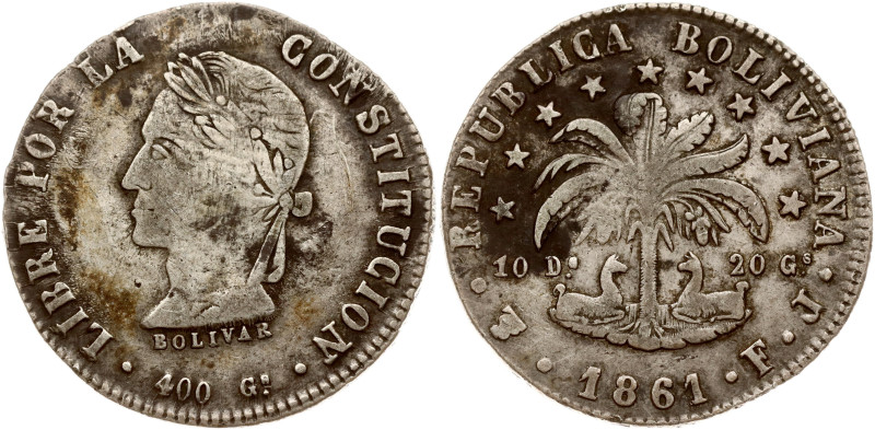 Bolivia. 8 Soles 1861 PTS FJ. Silver 19.95 g. KM 138.6.