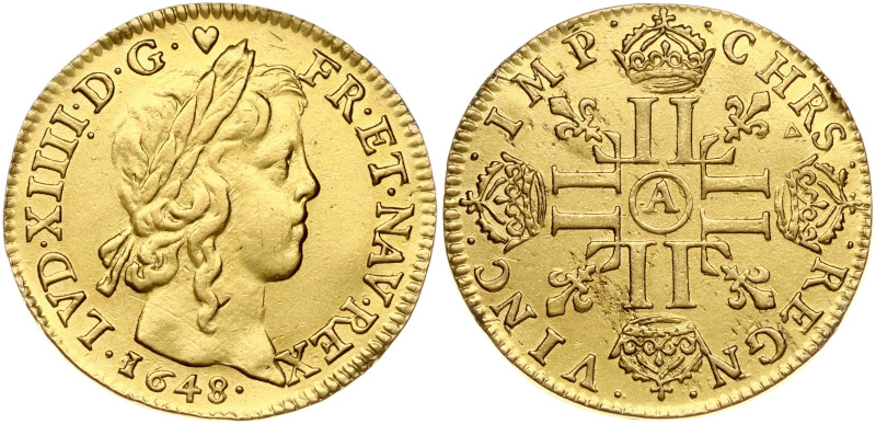 France. Louis XIV (1643-1715). Louis D'or 1648 A. Gold 6.72 g. KM 157.1. Small d...