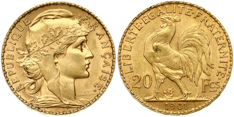 France 20 Francs 1901. Gold 6.44g. KM-847