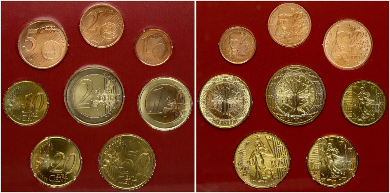 France 1 Euro Cent - 2 Euro (1999-2001) SET 45 years European Parliament in Stra...