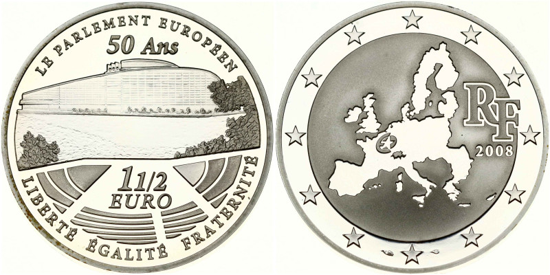 France 1½ Euro 2008 50th Anniversary of the European Parliament. Obverse Letteri...