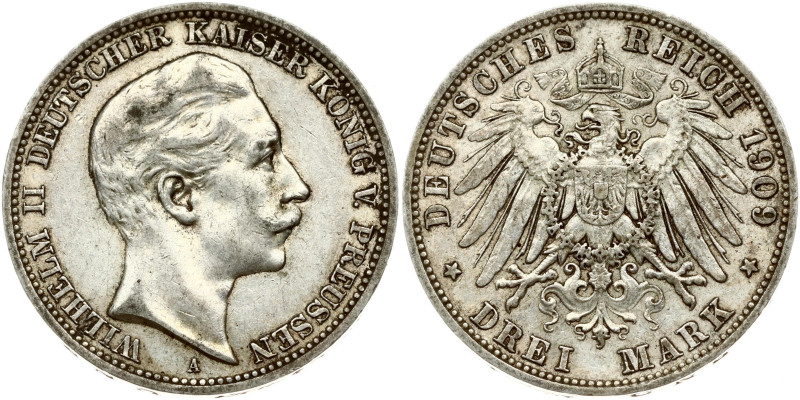 Germany, Prussia. Wilhelm II (1888-1918). 3 Mark 1909 A. Silver 16.59 g. KM-527.