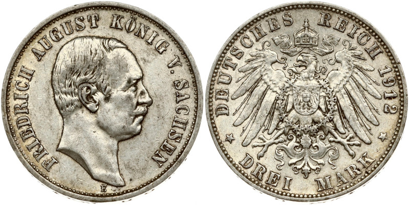 Germany, Saxony. Friedrich August III (1904-1918). 3 Mark 1912 E. Silver 16.61 g...