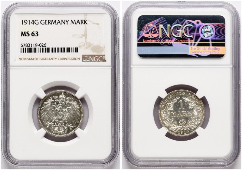 Germany. Wilhelm II (1888-1918). 1 Mark 1914 G. Silver. KM 14. NGC MS 63.