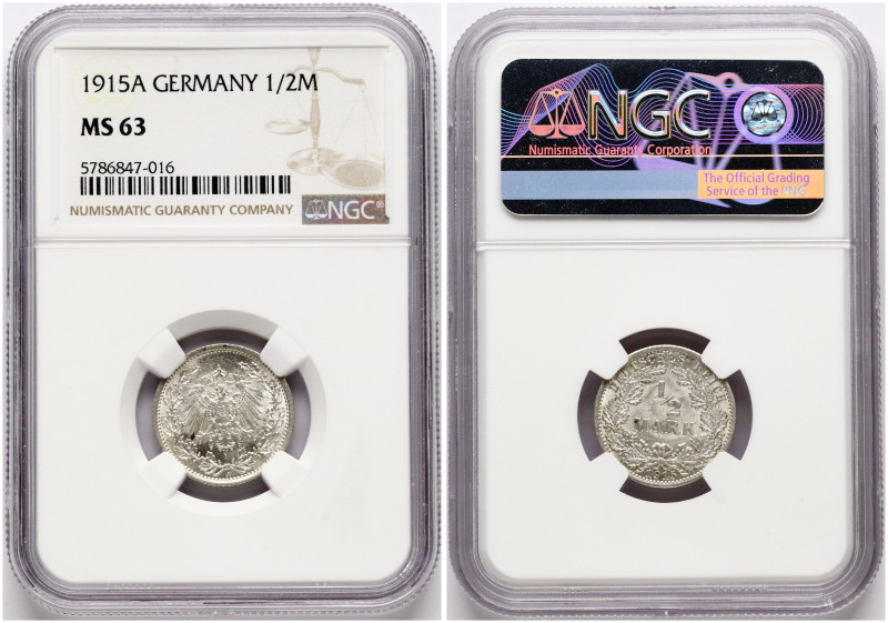 Germany. Wilhelm II (1888-1918). 1/2 Mark 1915 A. Silver. KM 17. NGC MS 63.