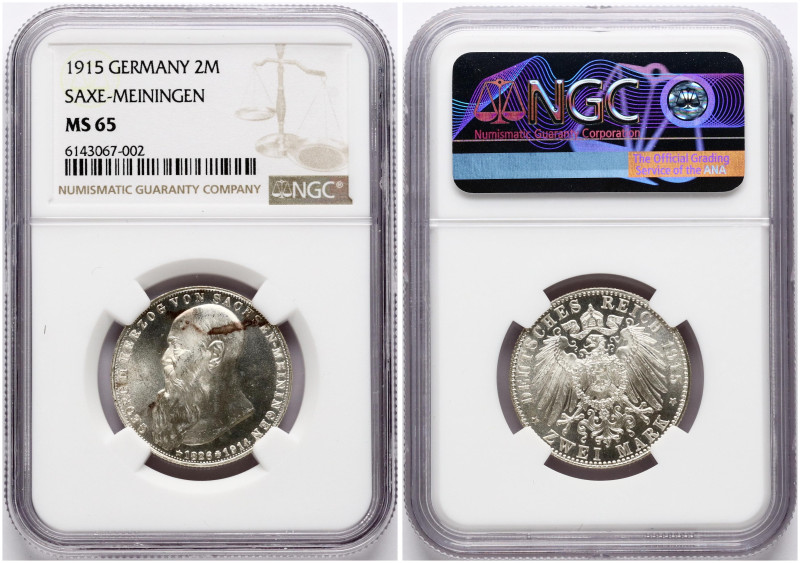 Germany, Saxe-Meiningen. Georg II (1866-1914). 2 Mark 1915, Death of Bernhard II...